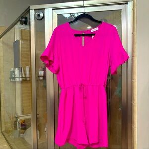 NWT First Love Fuchsia /Hot Pink Romper with ruffle sleeves. Size Large